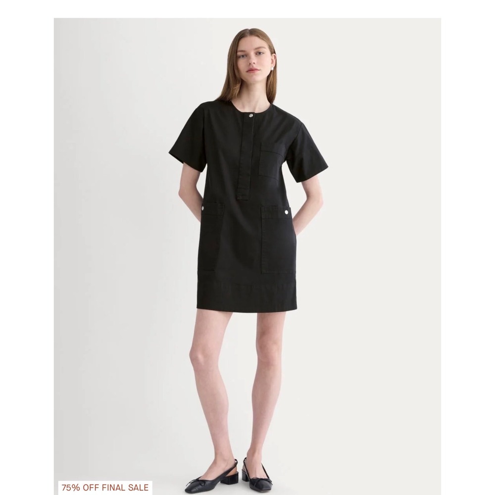 Everlane Safari Mini Dress XL Black Organic Cotton Utility Chore Pocket Dress